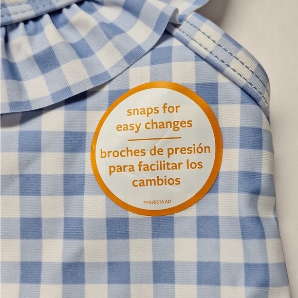 New! Carter's Baby Girl One Piece Swimsuit Blue Gingham Plaid Ruffle & Bow - Picture 4 of 7